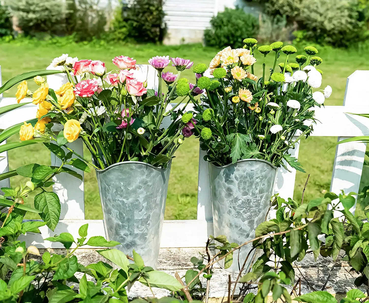 Galvanized Metal Decorative Flower Vase Contemporary Classic Design Home Decorative Tabletop & Wall Hanging Planter Pot Vases