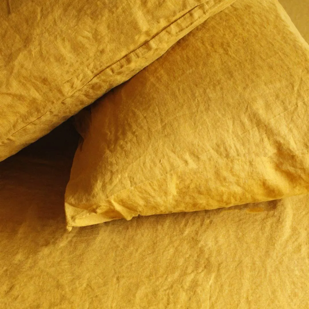 luxurious 100% French flax linen enzyme washed bed sheet set linen duvet cover set fitted sheet pillowcase