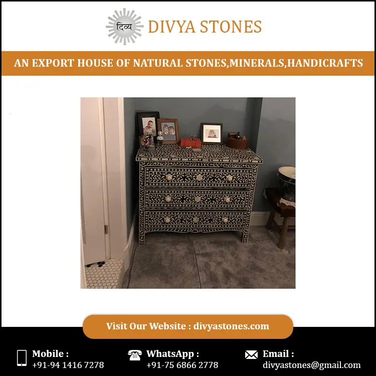 
Mother of Pearl Furniture Bed Side Drawers curved carving decoration in black and white side drawer 