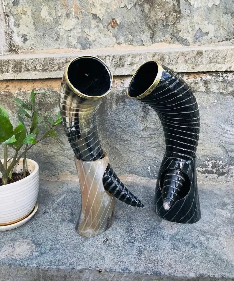 Natural Viking Drinking Horn tankard Mug Steins Mugs For Beer Wine Mead Ale Horn Tankard by SHAN INDIA