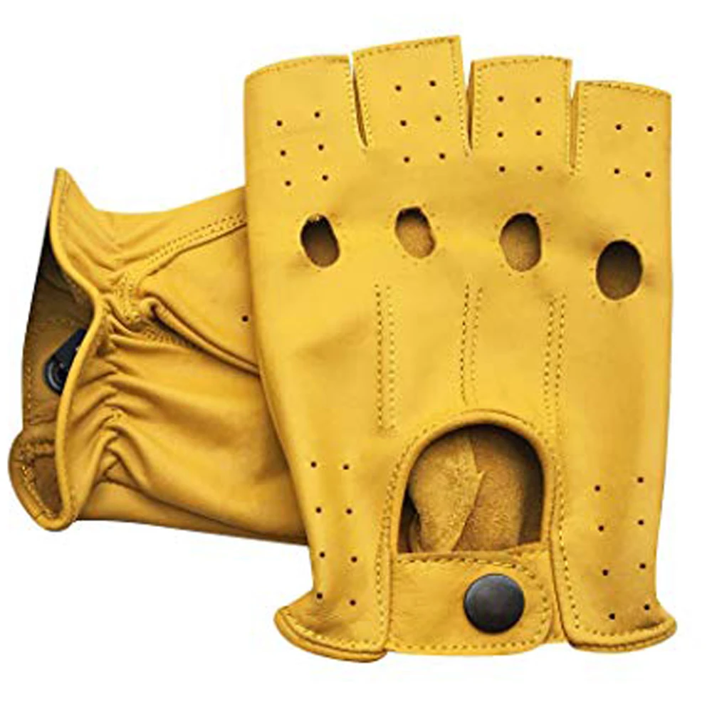 Перчатки мужские из натуральной оленьей кожи митенки без пальцев для вождения