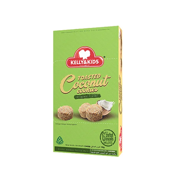 Kelly & Kids High Quality Best Sale Halal Coconut Cookies Crispy Biscuit Aluminum Foil in Box Convenient Pack Always Delicious