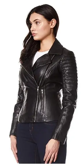 
Ladies Leather Jacket Stylish Fashion Designer Waxed Soft Biker Motorcycle Style Jacket Black 