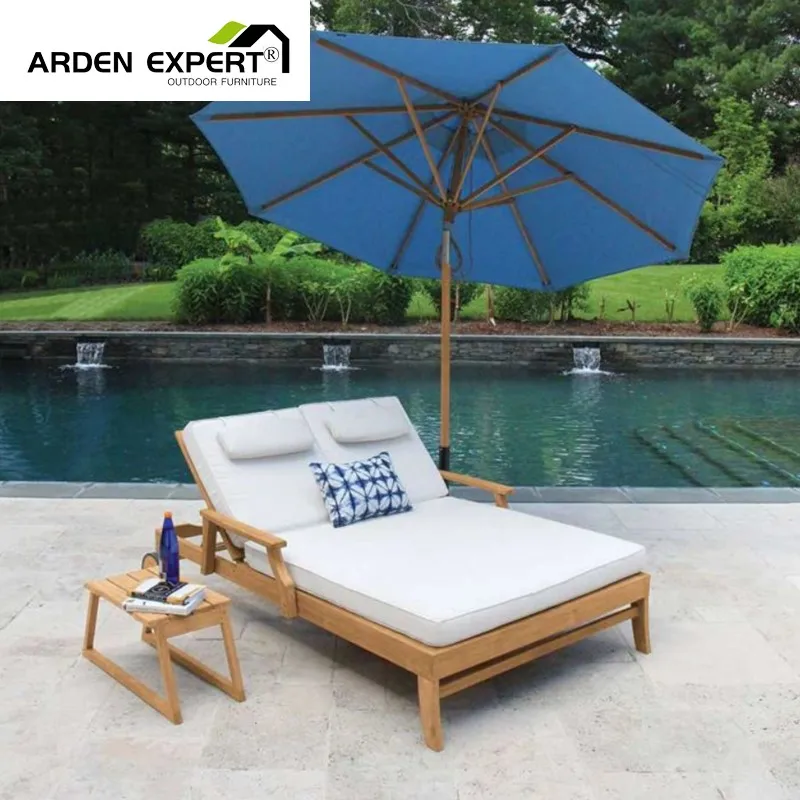 Chinese Factory Teak Wood Sunbed Mattress Chaise Lounge Sun Lounger