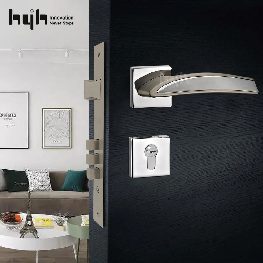 Guangdong-hyh Hardware Zinc Alloy Minimalist Interior Door Handle Lock For Continental Bedroom Door