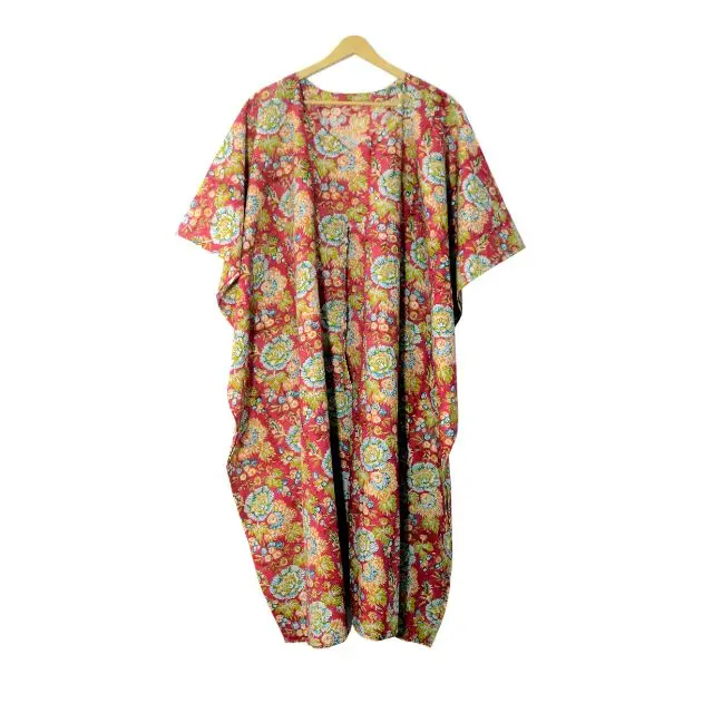 Хлопковая ночная рубашка, одежда для сна для женщин, индийский хлопковый кафтан с цветочным принтом, женская одежда, пляжная одежда для вечеринок, кафтан