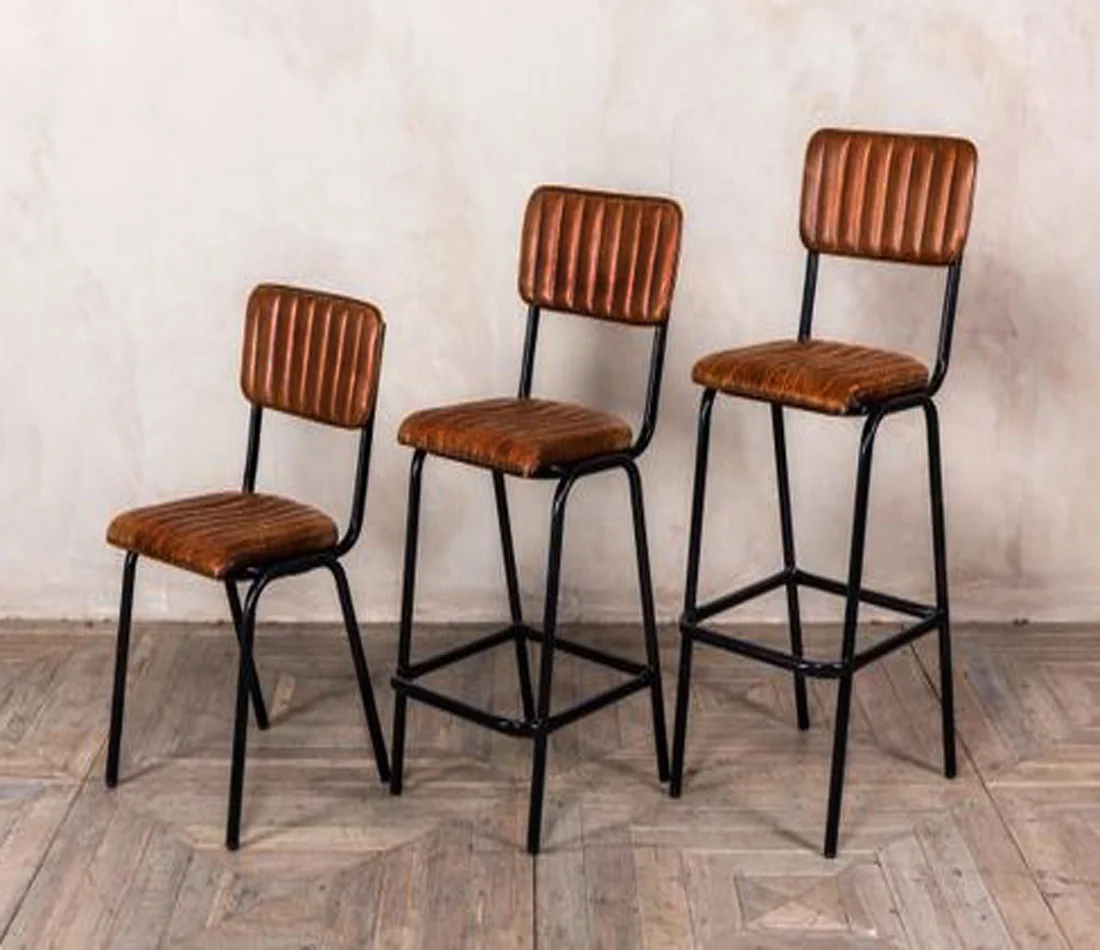 Vintage Leather bar Chair with Industrial Style Iron Frame and Black Seat Backrest for Kitchen, Pub, Bistro or Restaurant
