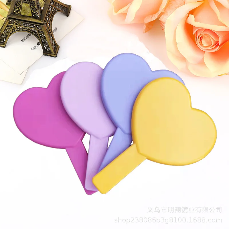 Portable Heart-Shaped Handheld Mirror with Handle Candy Color Cosmetic Tools Square Rhinestones mirror Diamonds