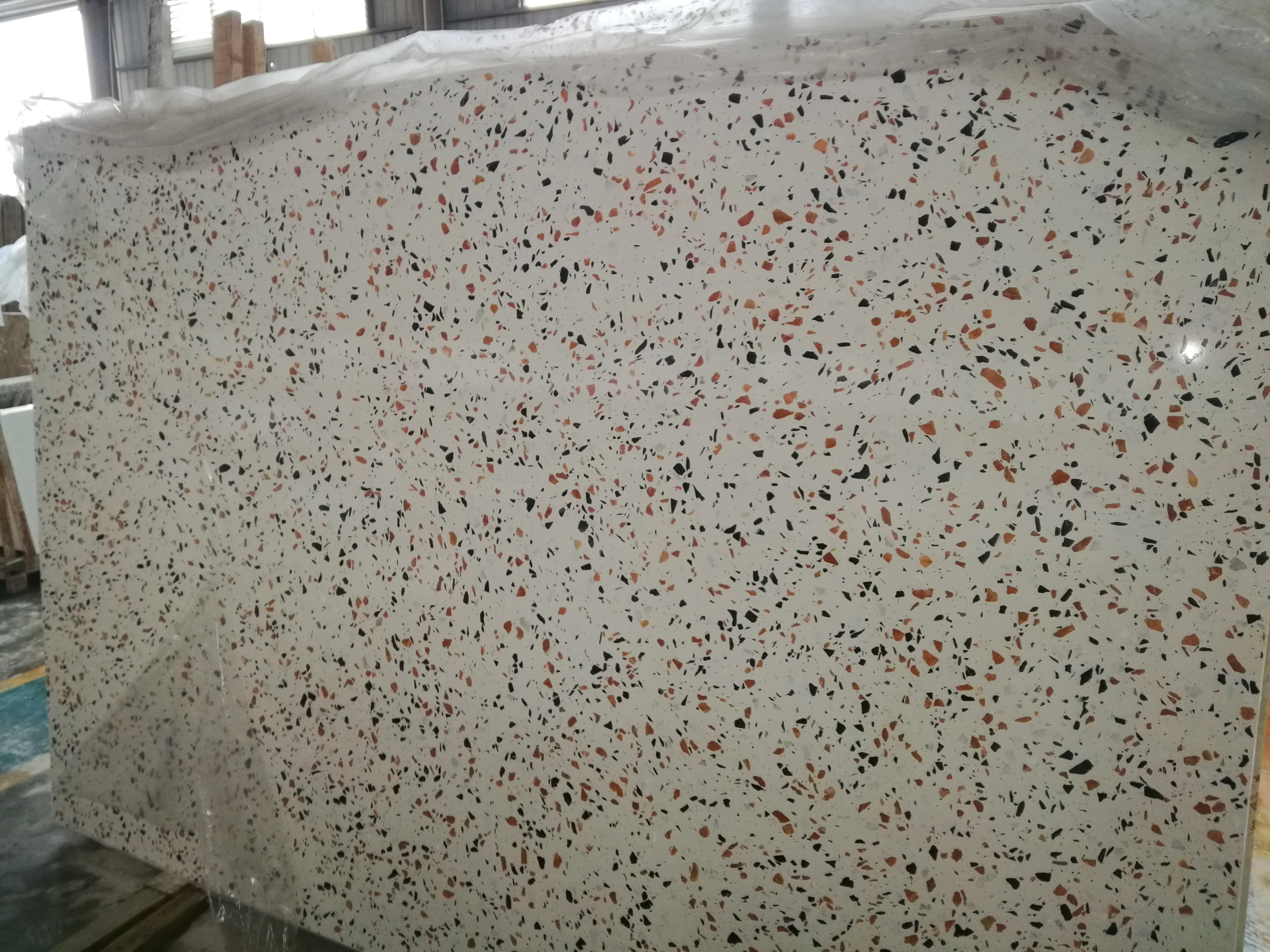 terrazzo slab white terrazzo decor artificial stone floor wall table top manufactured furniture large scale cement terrazzo