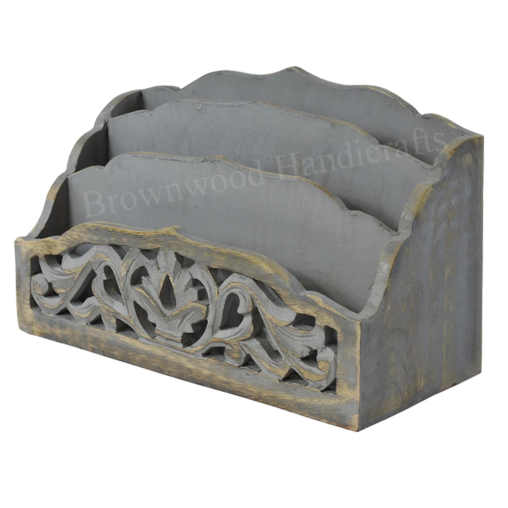 Wholesale Supplier of Best Quality Durable Handmade Mango Wood Carved Letter Rack For Home Office Desk Use Factory Price