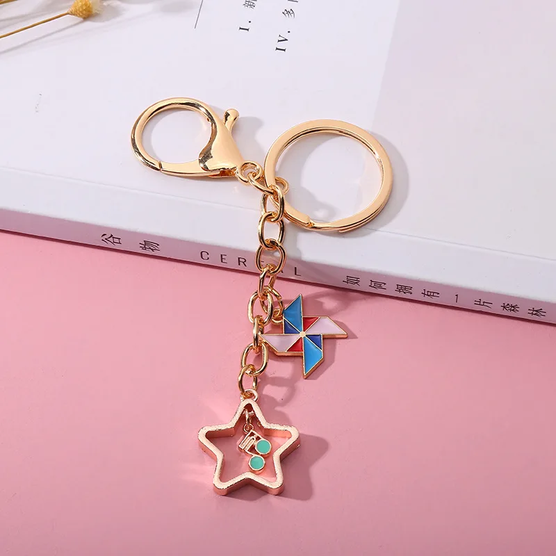 2022 Wholesale Custom Fashion Cute Animal Metal Enamel Key Ring Key Chain Keyring Holder Bow Tie Pink Flower Cat Rabbit Keychain