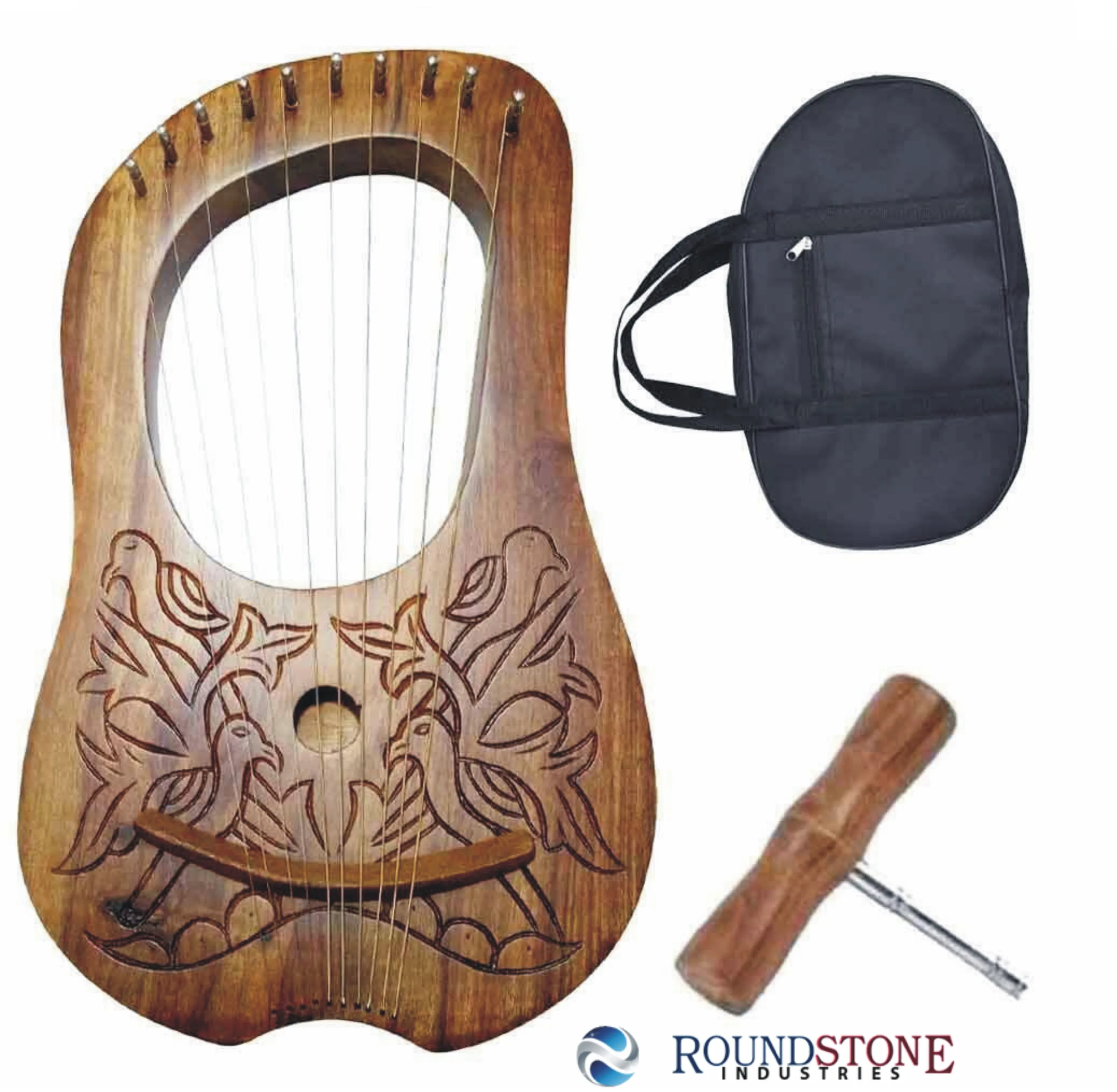 Lyre harp 10 strings Handmade ENGRAVED by rosewood and maple wood High Quality+Tuning Key&CARRYING bag Case musical instruments