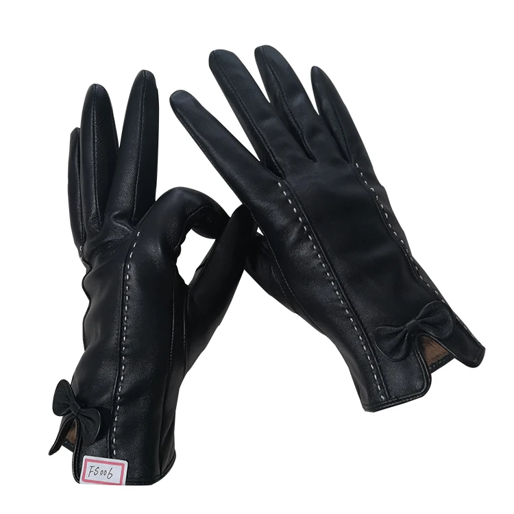 Лидер продаж перчатки из овечьей кожи с подкладкой и бантом на манжетах ветрозащитные зимние для улицы