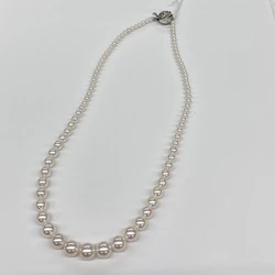 Japan CLASSIC Silver 925 Clasp Good Luster Natural Seawater Pearl Beaded Necklace Jewelry