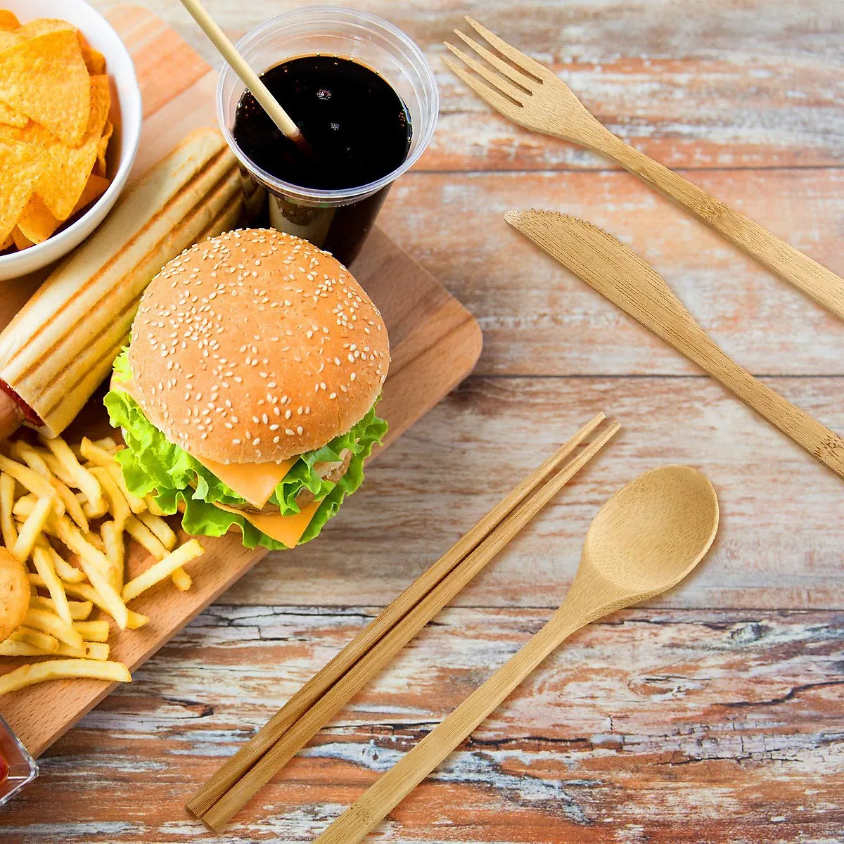 
NEW PRODUCT of VNPRO factory bestseller for Bamboo Set Reusable Travel Camping Tour - Bamboo cutlery 