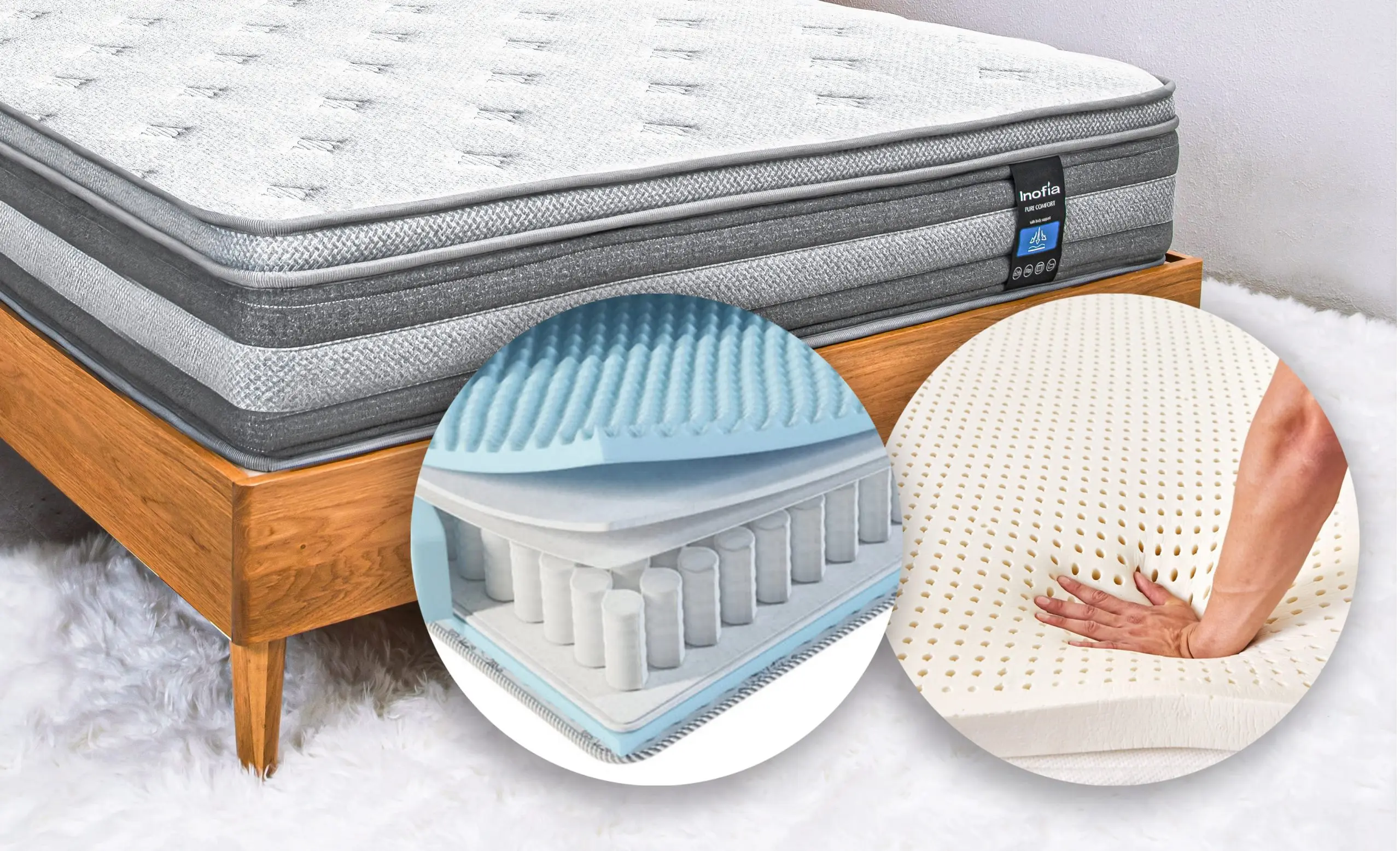Medium Plush Natural Latex Comfort Airflow foam & Motion Isolating Pocket Coil Spring Mattress