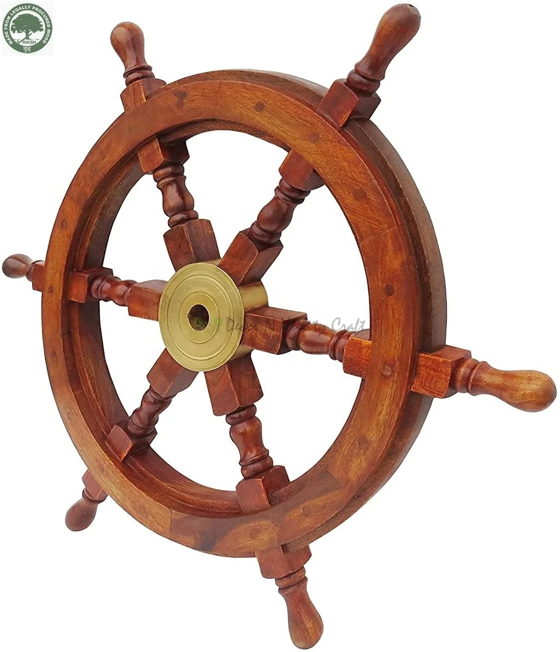 Premium Home Accessories Vintage Life Inc. Wooden Ship Wheel Wall Decoration with Brass Center Hub Maritime Nautical Boat Helm Decorative