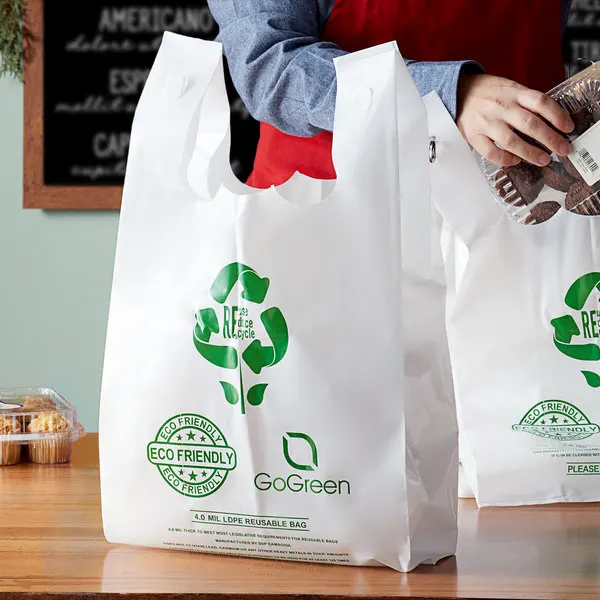 Supermarket custom biodegradable plastic bags for packaging foods with handles biobased compostable t-shirt shopping plastic bag