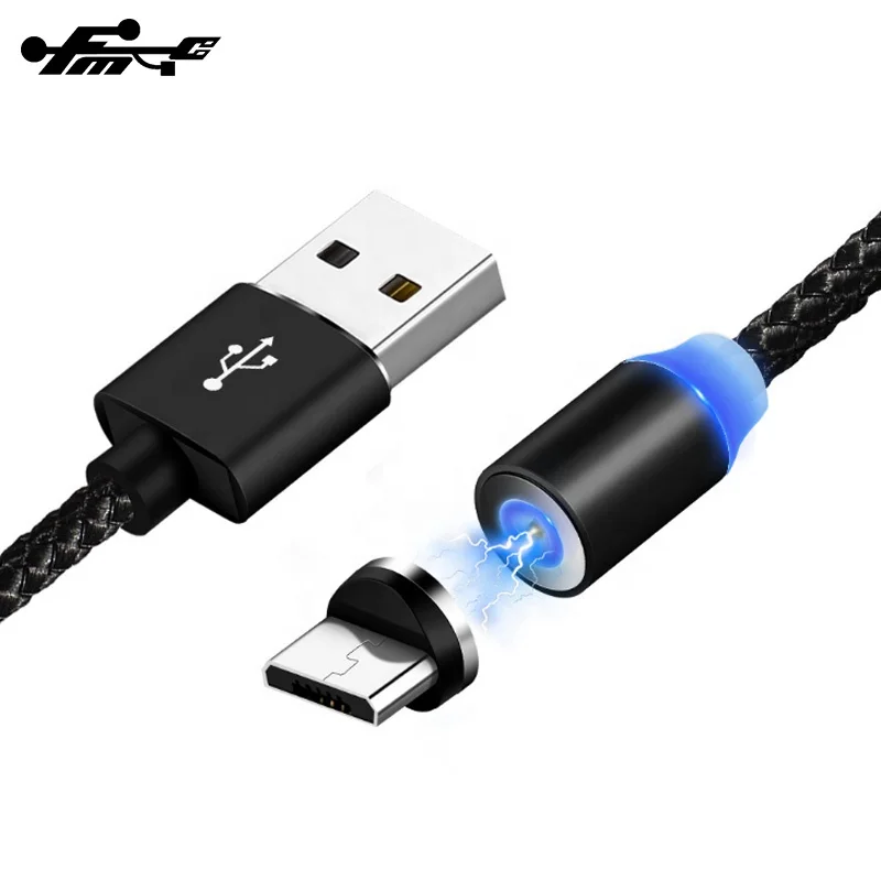 Cell Phone Cable Magnetic USB Charger 1M 3 in 1 USB Charging Data LED Metal Micro USB Function Cables Magnetic Phone Charger