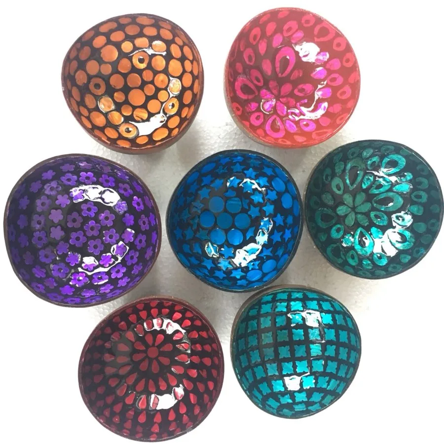 Best Selling Tableware Coconut Lacquered Bowl, Vietnam seashell colorful coconut shell bowlHT58198