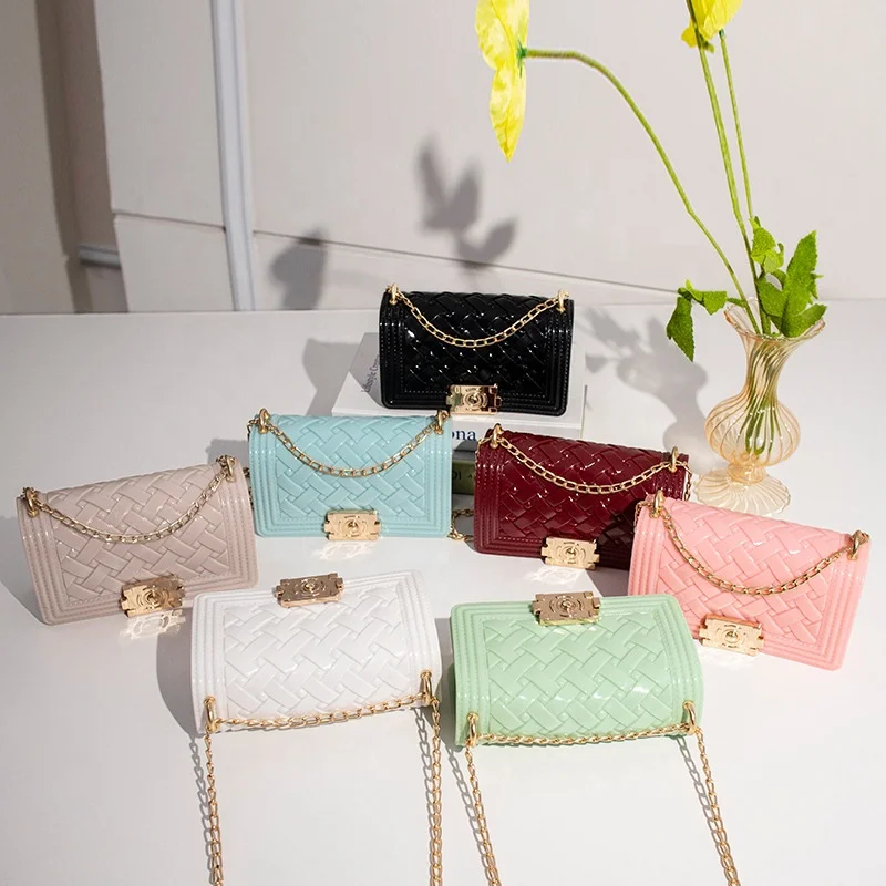 classic korean square small hand bags ladies mini corss body clutch purse women handbag gold chain jelly sling bags for girls