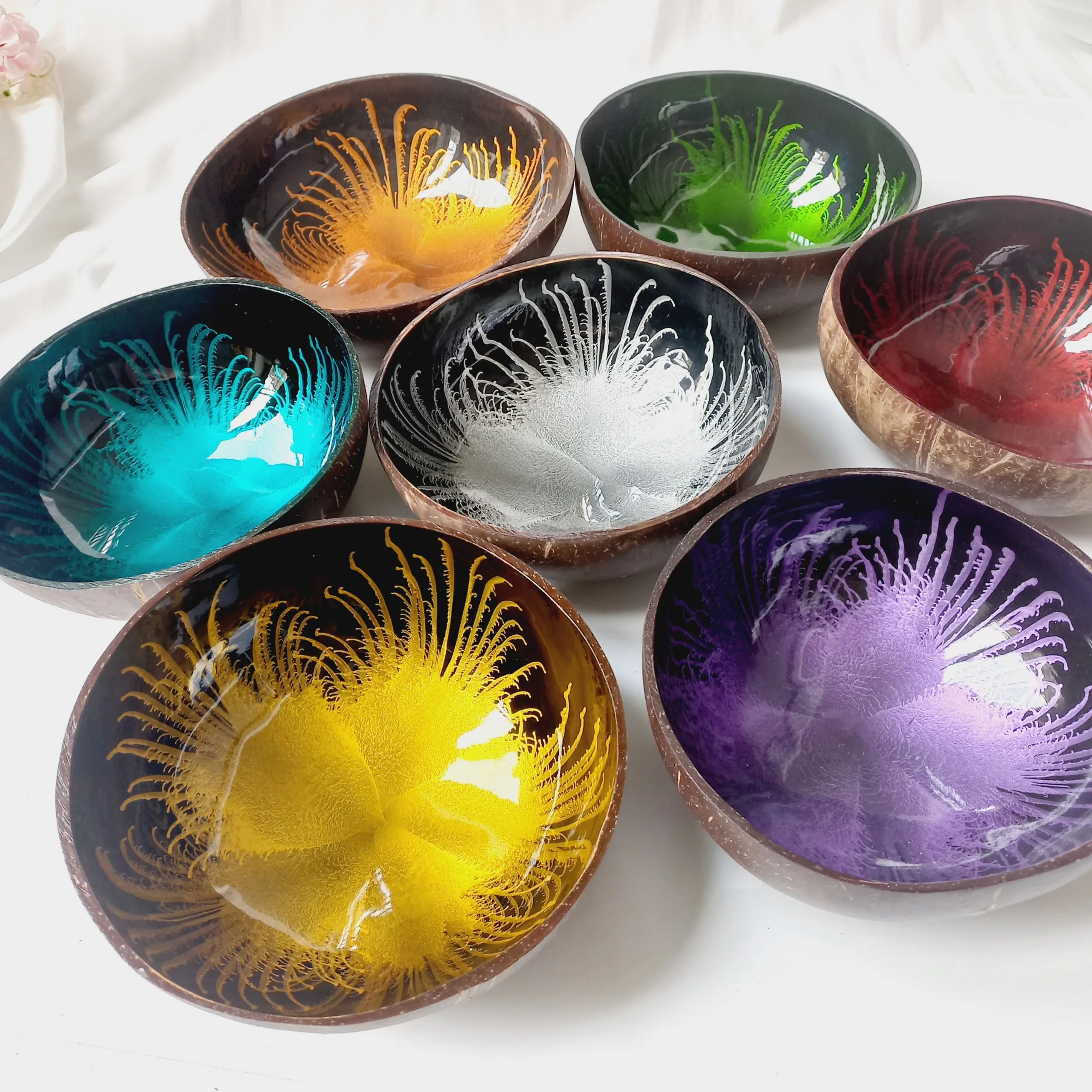 Colorful Lacquered Coconut Bowl Customized Logo High Quality Polished Eco Friendly Long Lasting Cheap Price Vietnam