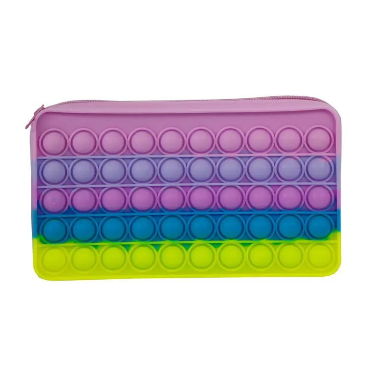 Pop Bubble silicone pencil pouch for kids children, rainbow stress relief pencil bag, pop it fidget toys pencil case