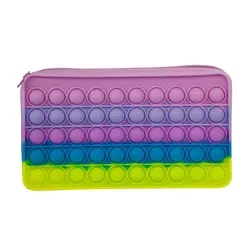 Pop Bubble silicone pencil pouch for kids children, rainbow stress relief pencil bag, pop it fidget toys pencil case