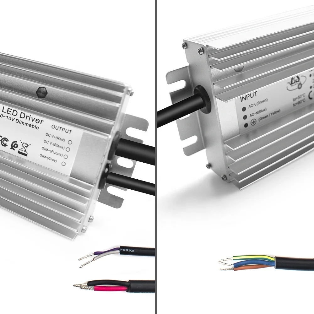 UL наивысшей мощности 12v 24v 36 вольт 48v 100W 200 W 300W 400 Вт постоянное напряжение IP67 светодиодный драйвер ватт 0/1-10v затемнения источник