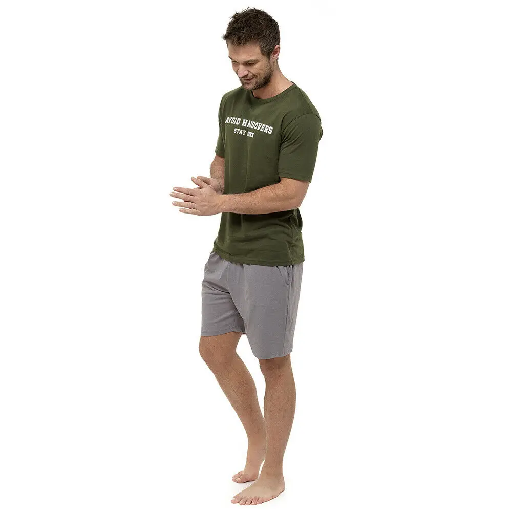 MENS SHORT PYJAMAS 2PC NIGHT WEAR T SHIRT SHORTS PRINTS M L XL XXL