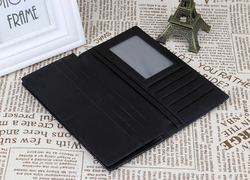 Handmade soft sheep skin leather man long wallet fashion genuine leather woven bifold card wallet for men