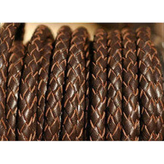 Hot Sale 6mm Genuine Braided Leather Cord Black Brown Vintage round Rope for DIY Bracelet Shoe Belt Sofa Making by Excel Export