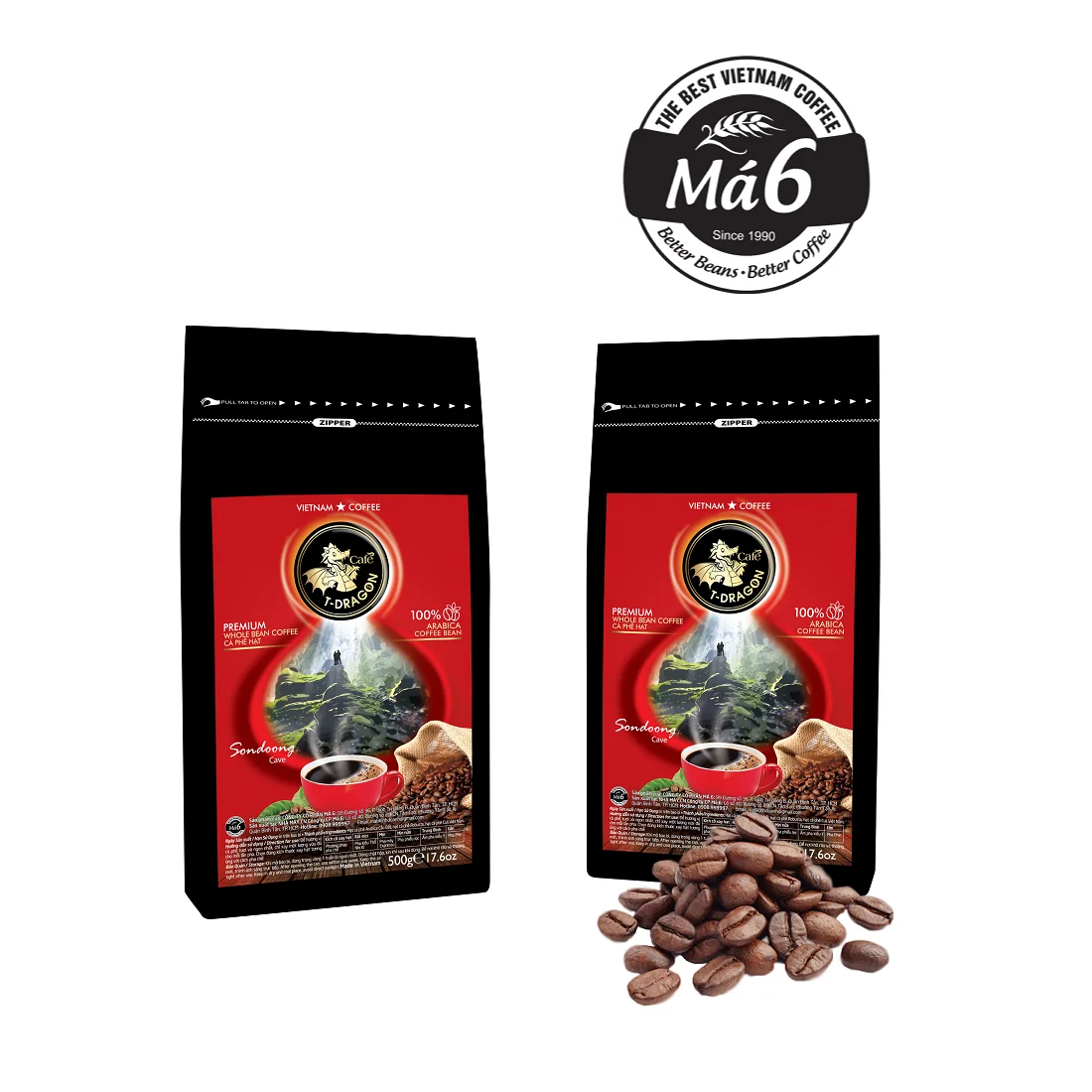 Vietnam Premium Quality Bag Packaging Sugar-Free CAFE T-DRAGON - PREMIUM WHOLE BEAN - ARABICA COFFEE BEAN