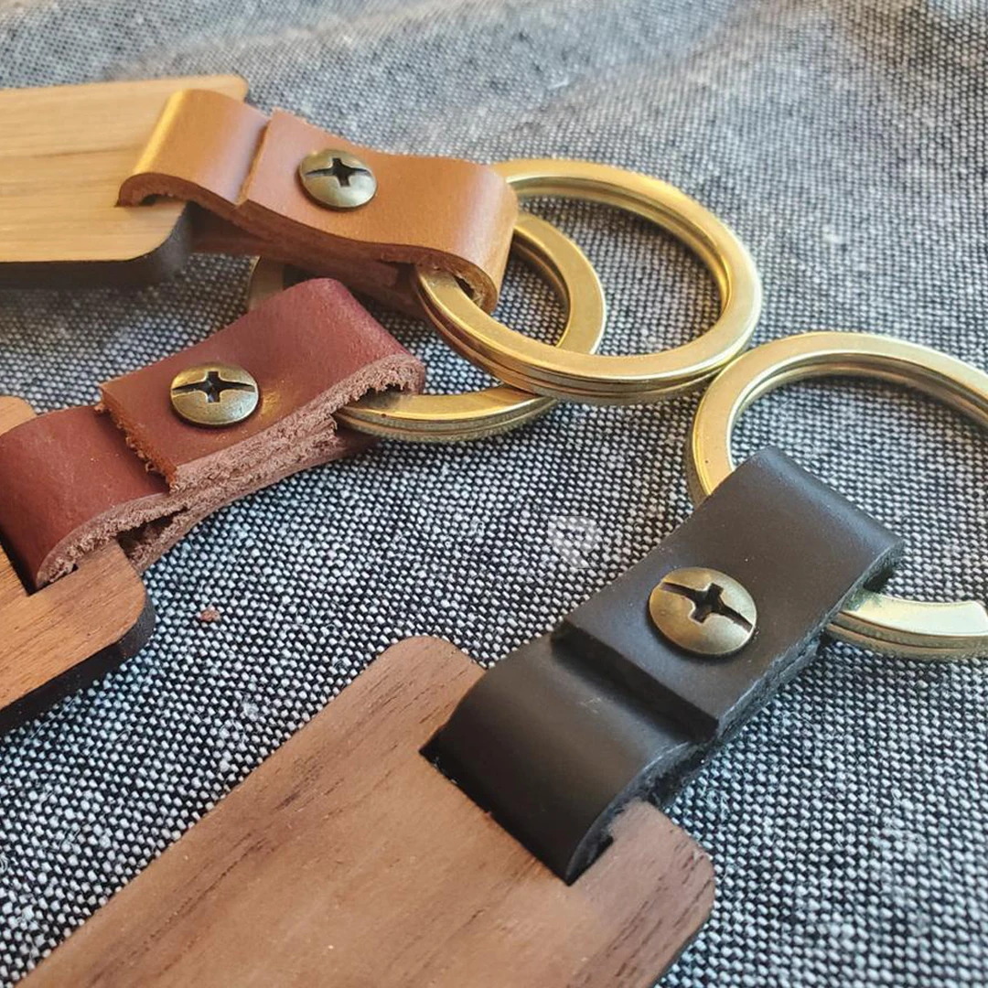 2021 Hand Made Wooden Keychain custom logo key chain wood rectangle wooden keyrings