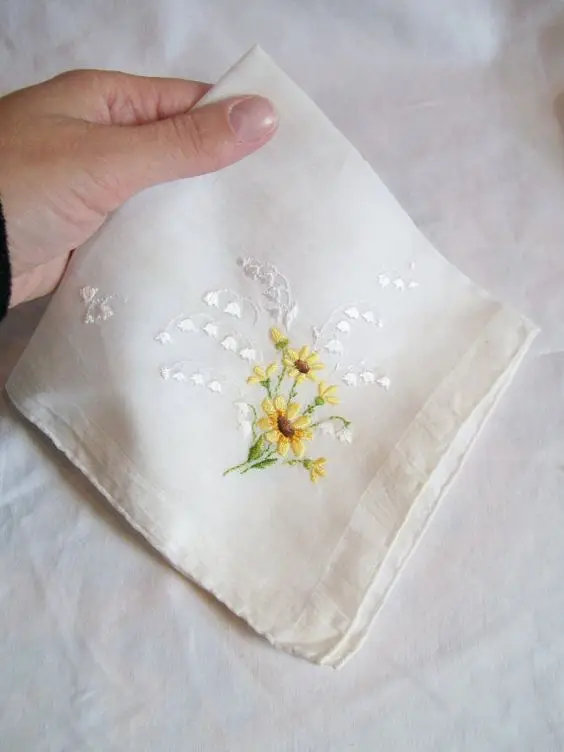 Flower Handker chief hand embroidery, 100% cotton fabric, Border by machine embroidery