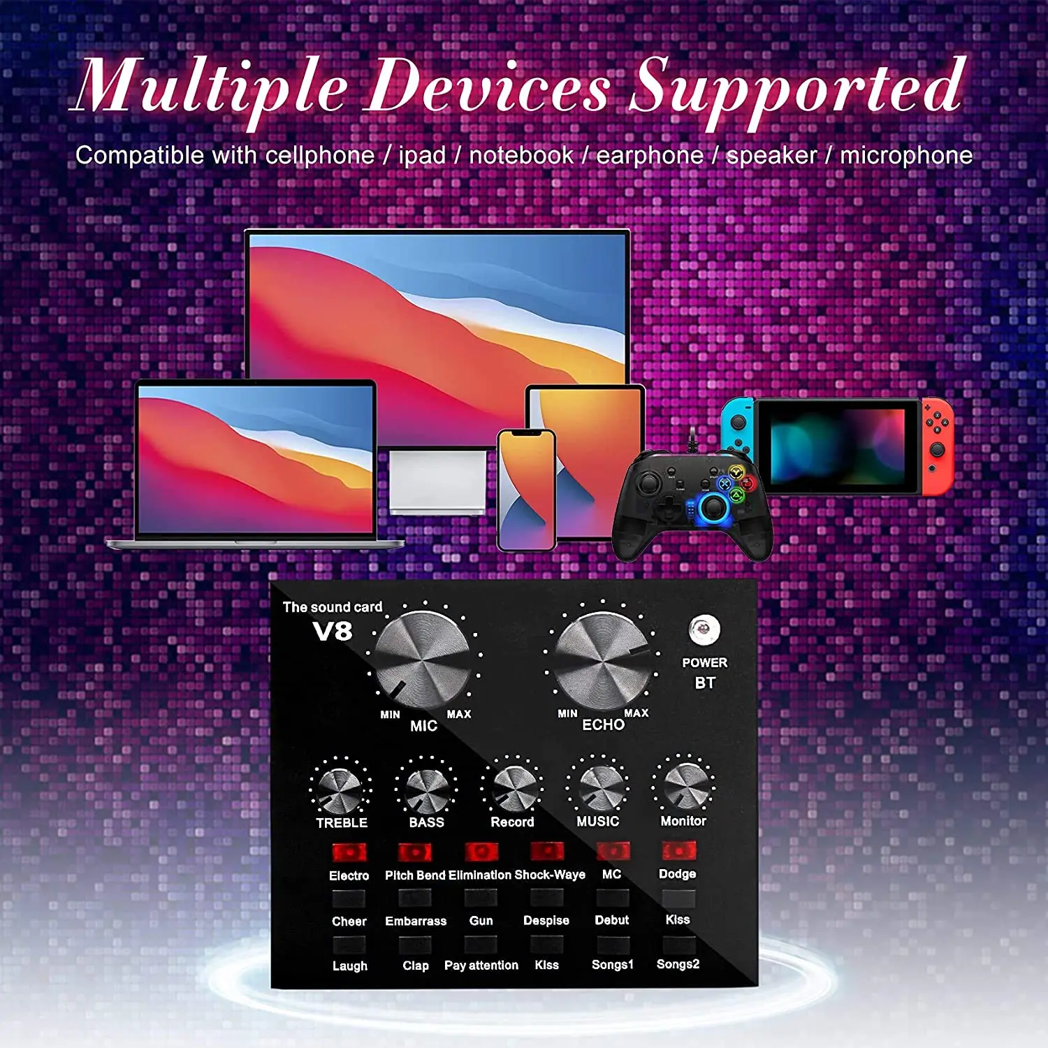 BM800 Condenser Microphone Kit Pro Audio Studio Sound Recording Microphone with V8 Muti-functional Sound Card