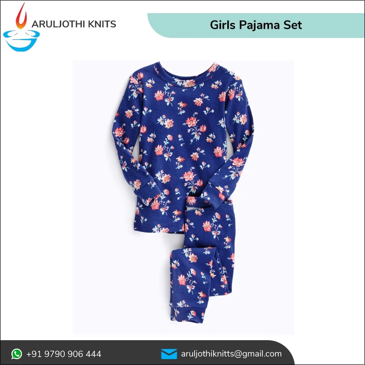 Custom Pattern 100% Cotton Kids Pajama Set New Designs Cartoon Animal Print Sleepwear & Loungewear for Girls Nightdress