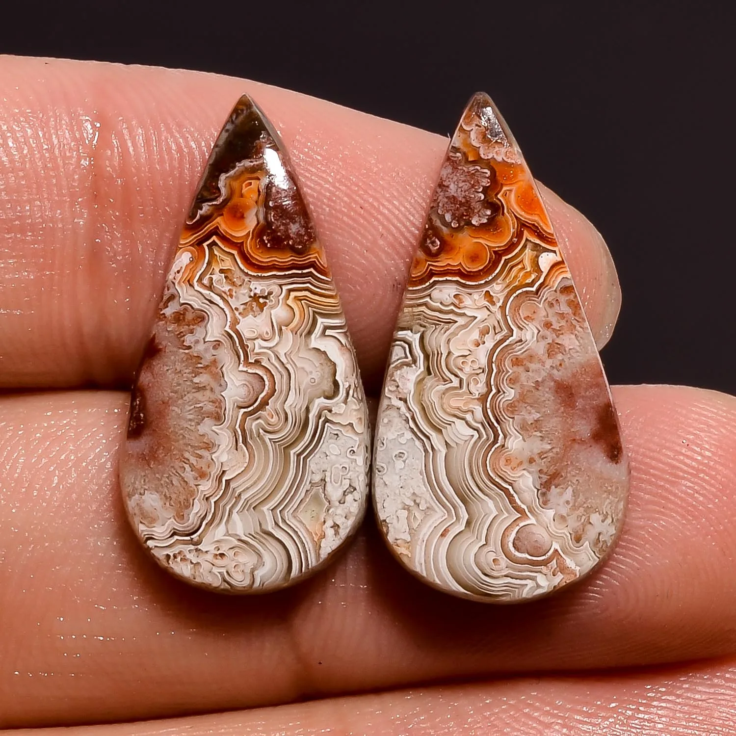 Natural Crazy Lace Agate Loose Gemstone Pair Semi Precious 100% Natural Stone Cabochon Loose Gemstone Pear Crazy Lace Agate