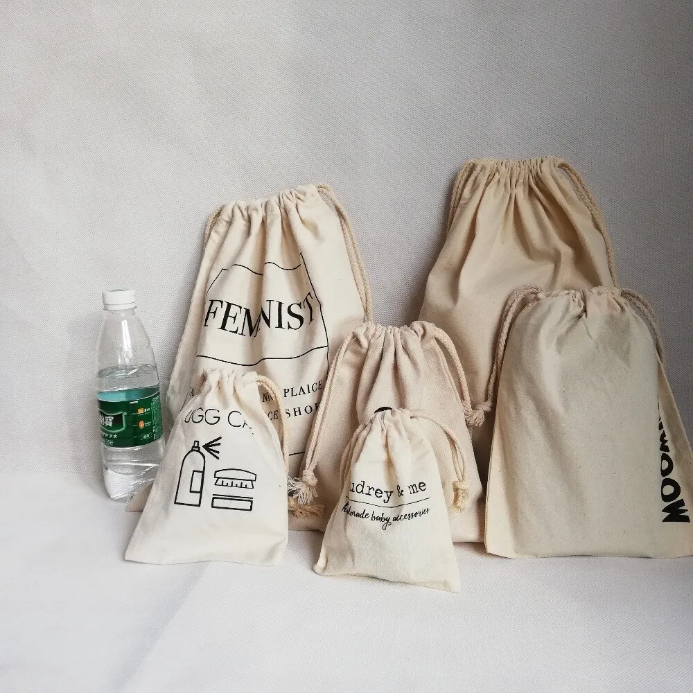 China supplier bag cotton raw wholesale cute Logo Printing mesh cotton bag cotton drawstring packaging bag