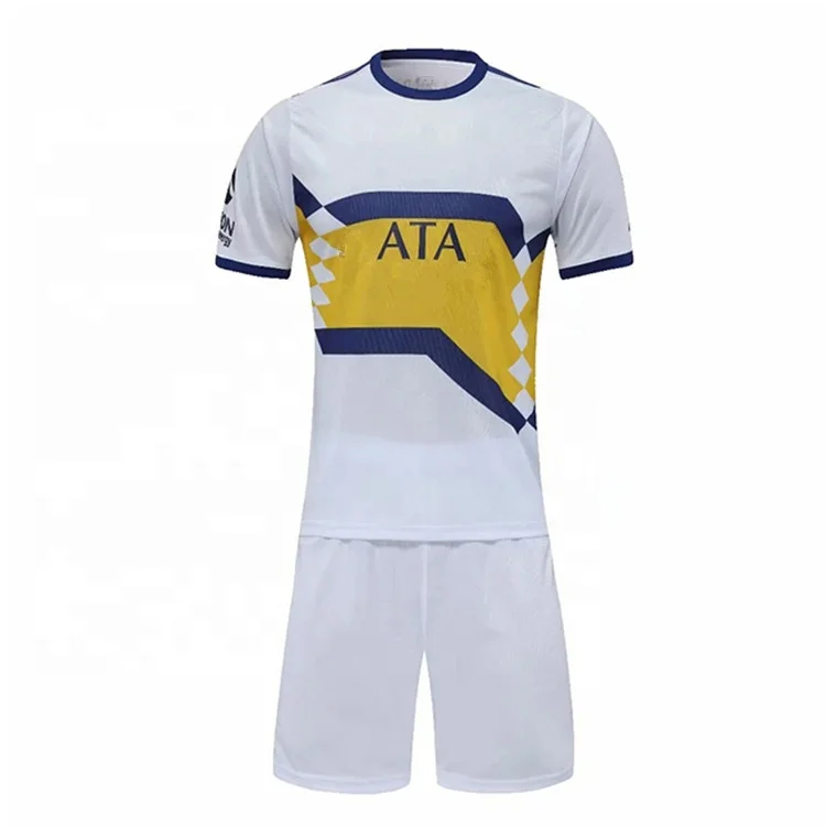 Wholesale Club Blue White Short Sleeve Men Soccer Wear Uniform Set Kits Custom Cheap Football Jerseys