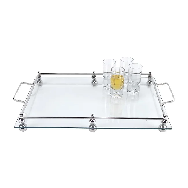 Newest Decor Tray Golden Touched Border Steel Stainless Steel Mirror Tray Custom Size Home Use Tableware Serving Food Occasion
