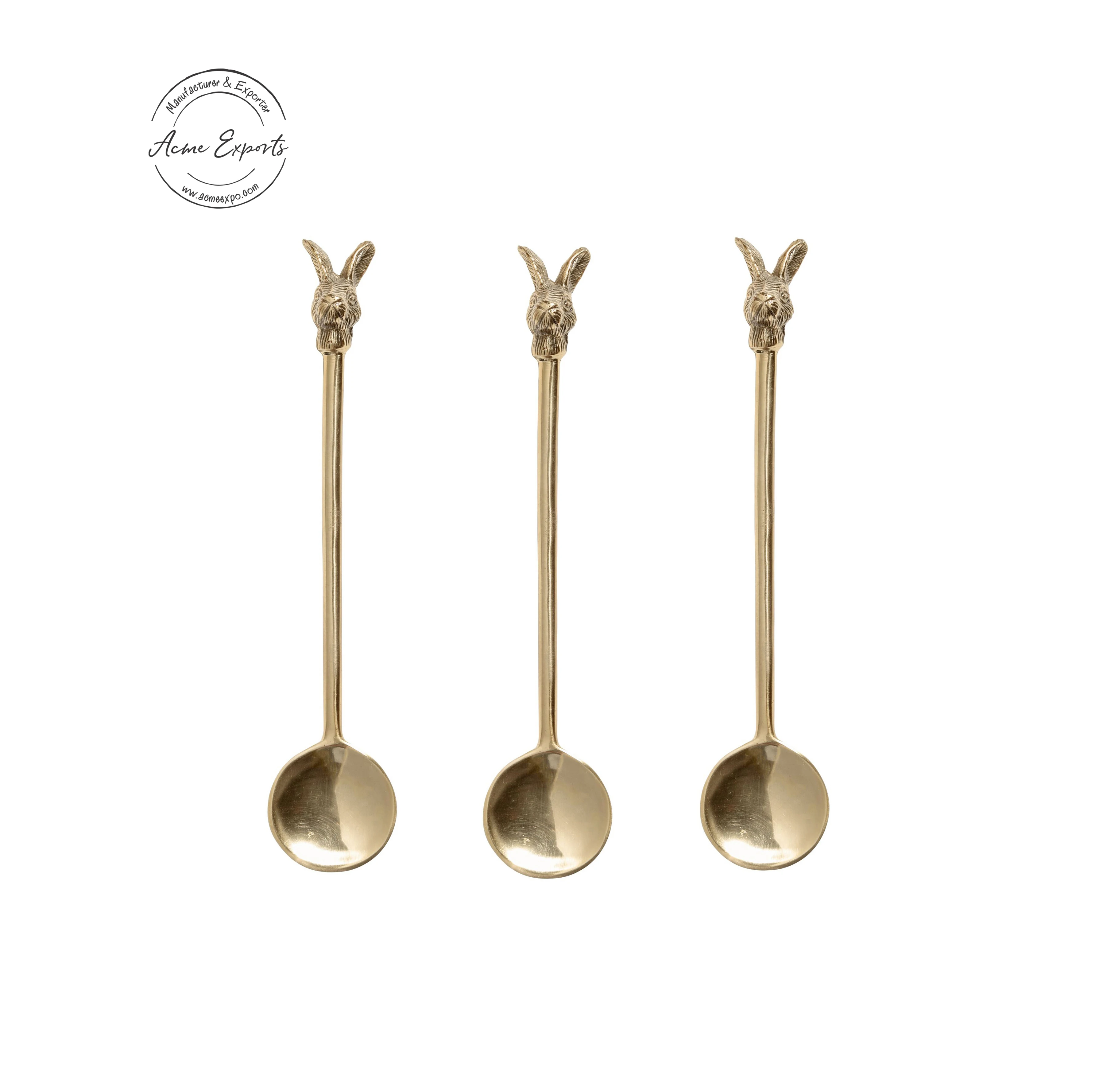 Современная роскошная латунная настольная ложка в виде кролика длинного размера с серебряной отделкой под заказ новый дизайн для суповой ложки столовые