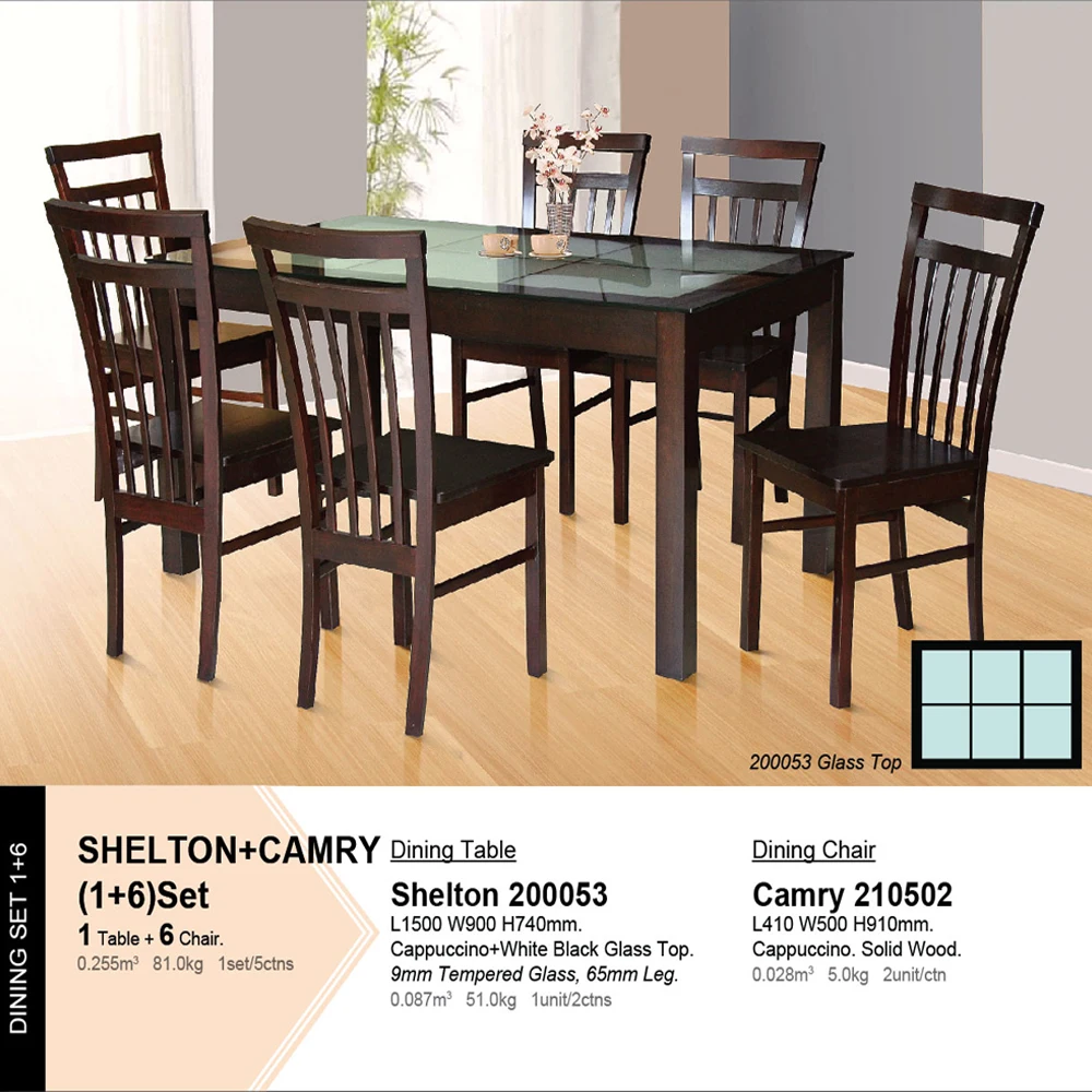 READY STOCK Dining Table And Chair JPS 200053 Modern Rubber wood Tempered Glass Top High Durability Furniture Design Malaysia