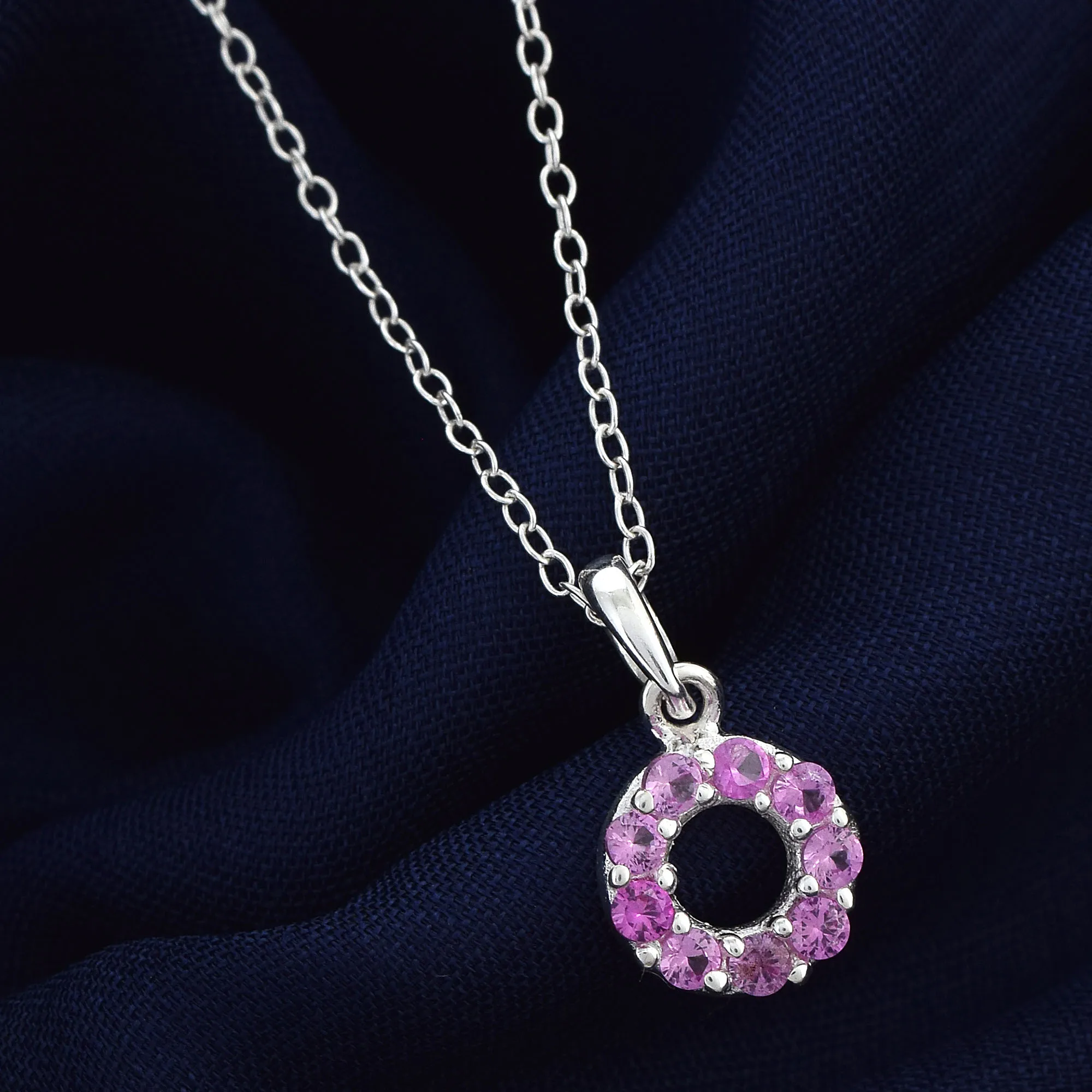 Best Selling Pink Sapphire Gemstone Pendant S925 Sterling Silver Minimalist Round Charm Dainty Jewelry Best Wholesaler Supplier