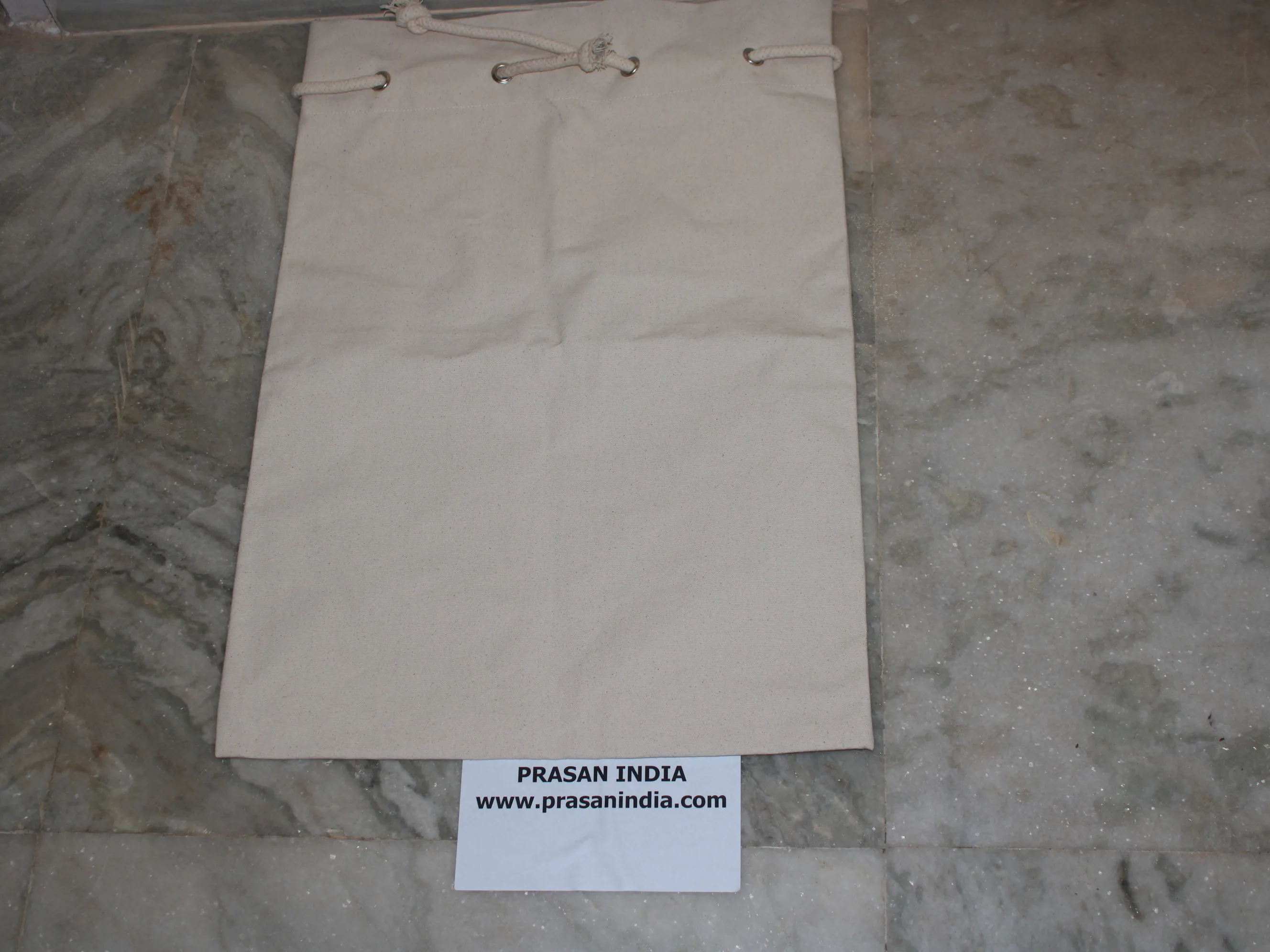 Santa sack cream drawstring pouch made of Indian canvas