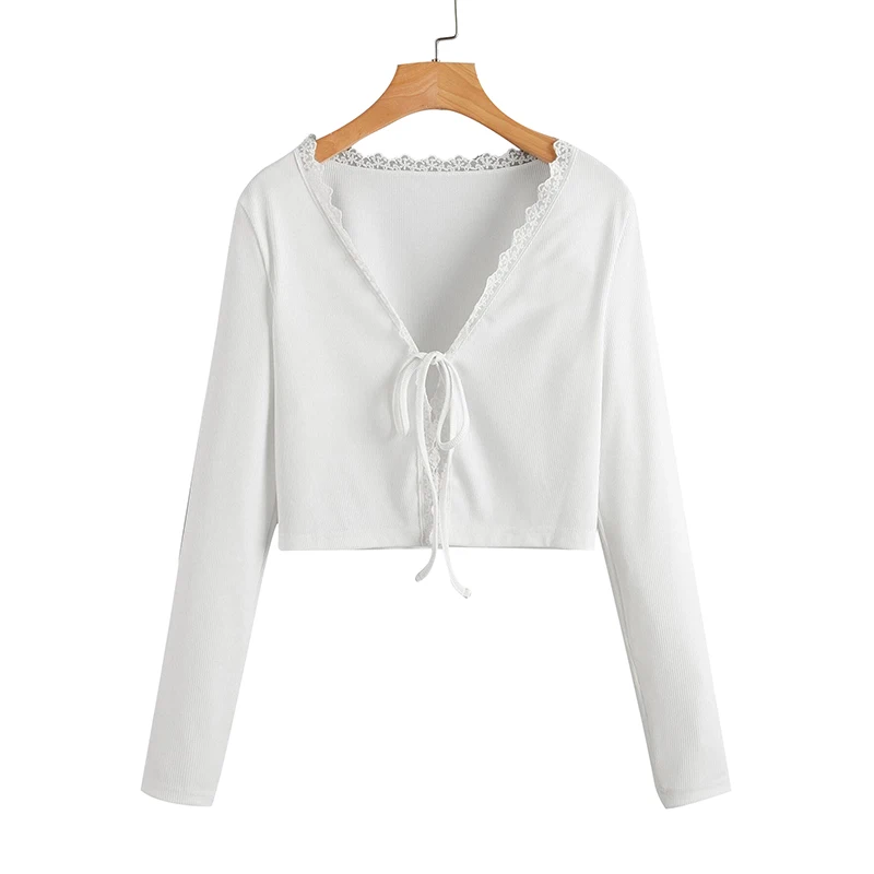 Wholesale White Color long Sleeve V Neck Custom Fitness Wears New Fashion Crop Tops For Women