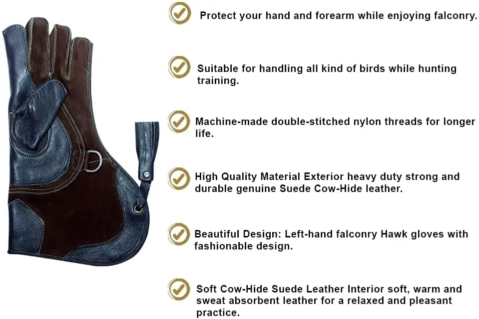 TRQSONS Cow-Hide Falconry Nubuck Leather Gloves for Eagle Hawk Hunting Birds Pets 14_ Long,Wide Cuff Left Hand
