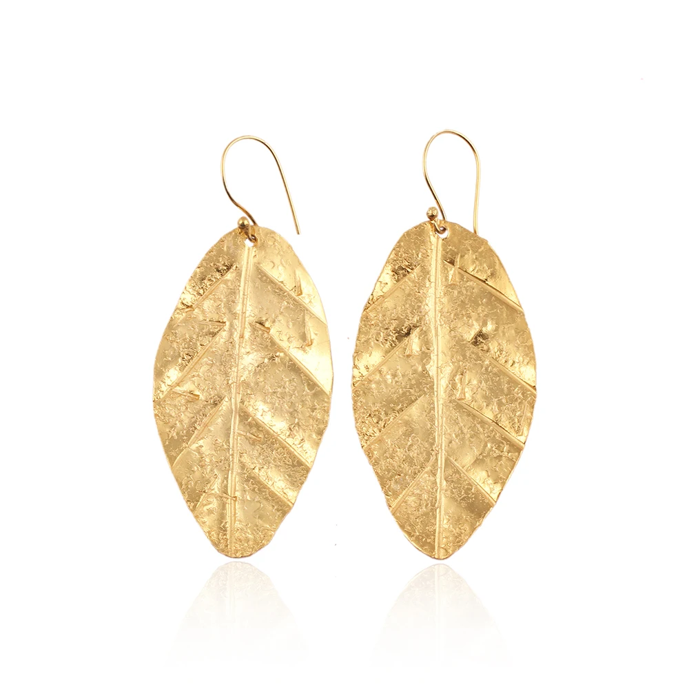 Gold Plated Leaf Designs Brass Metal Hook Earring jewelry For Jamboree Festival Of Music And Drama Jewellery Mode Joyas E-1364