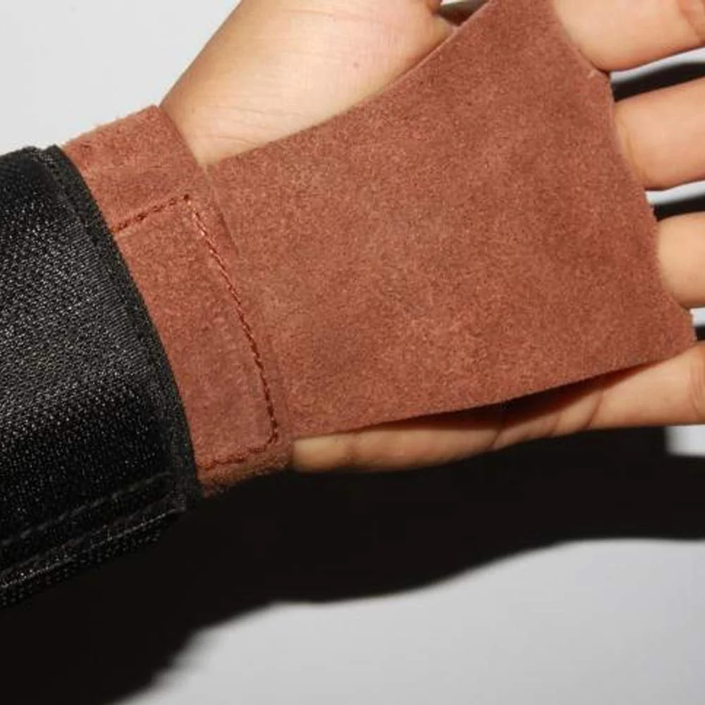 Brown Leather High Quality Gymnastic 3 Hole Weightlifting Leather Hand Grips, Anti-Slip Workout Gloves with Wrist Support