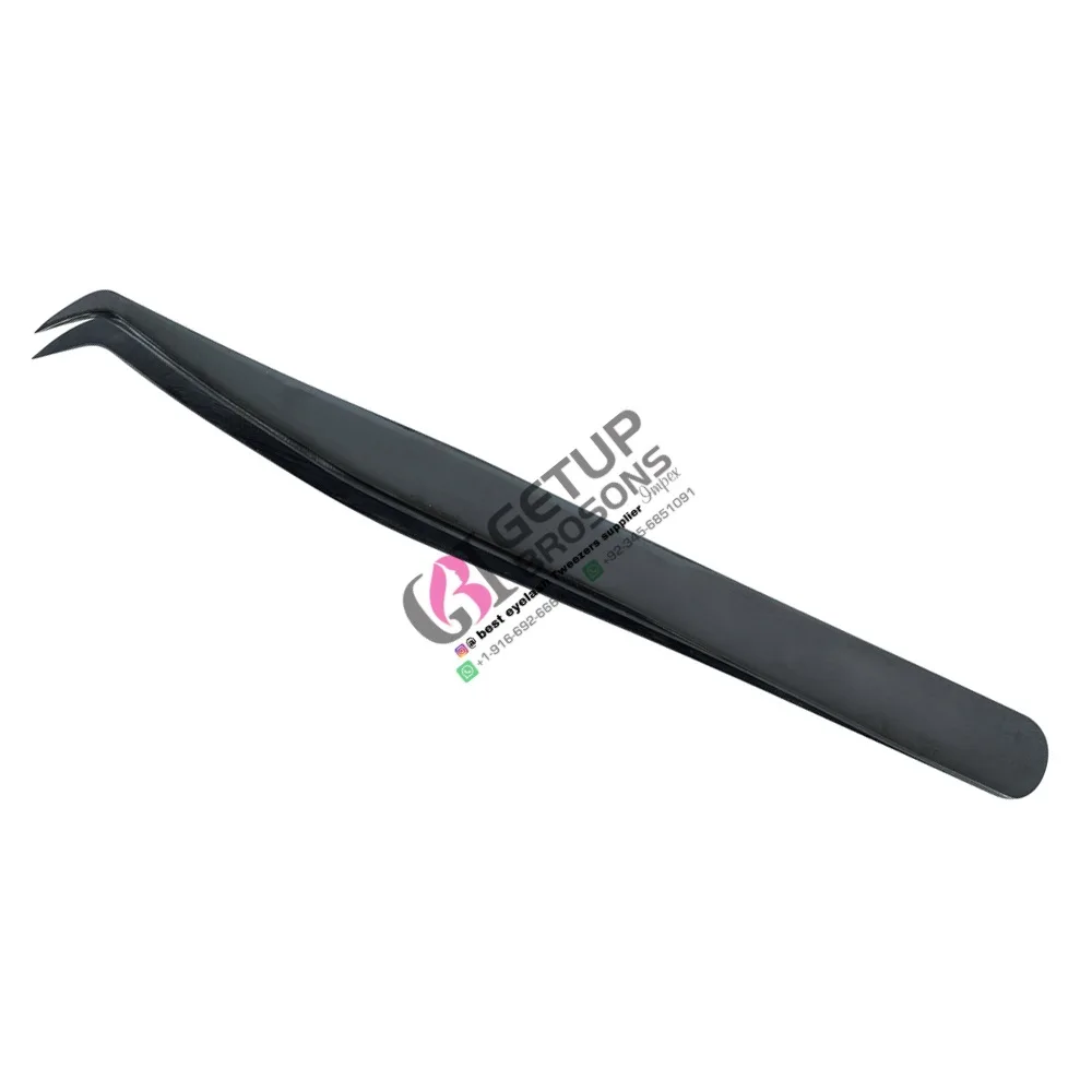 Best Quality Russian Volume Black Plasma Stainless Steel Eyelash Extension Tweezers With Own Your Custom Logo Beauty Instruments
